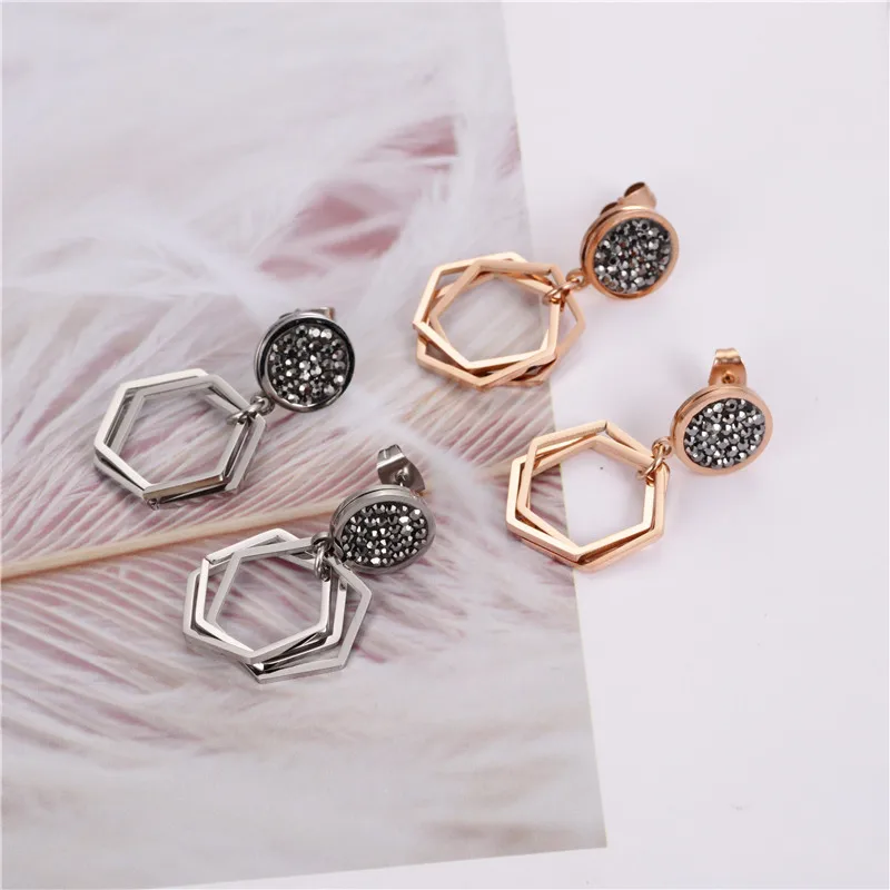 Набор сережек OUFEI из нержавеющей стали цвета розового золота и черного для женщин