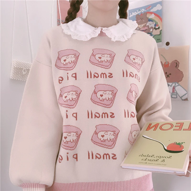 

HWLZLTZHT Fall Winter 2020 Women's Sweaters Kawaii Loose Knitted Sweater Female Korean Clothing Harajuku Jumper Pullover Women