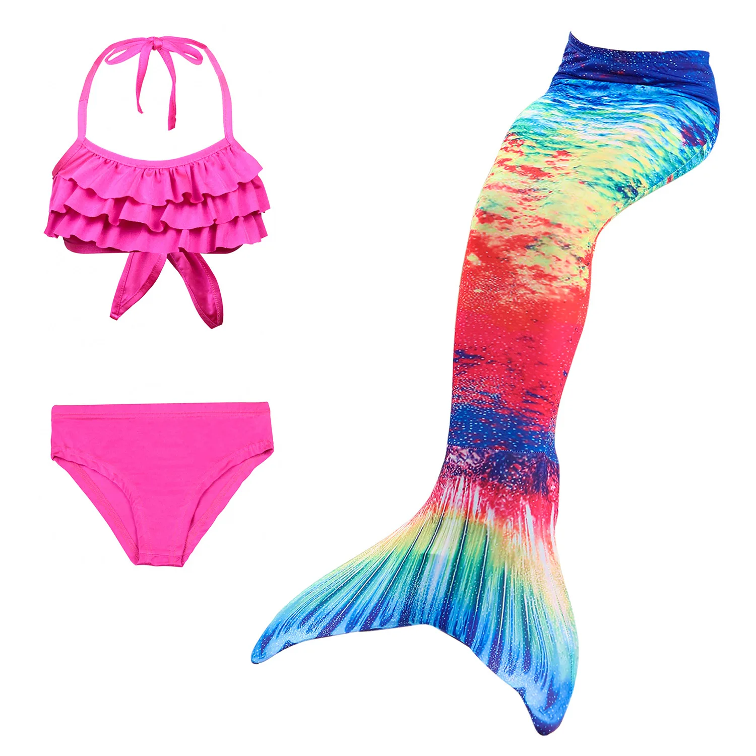 3PCS SET NO MONOFIN Детский купальный костюм; купальный костюм с хвостом русалки; карнавальные костюмы; купальный костюм для девочек; купальный костюм - Цвет: 3PCS SET NO MONOFIN