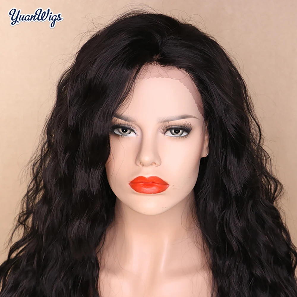YuanWigs длинные волнистые Glueless кружева спереди синтетический парик термостойкие