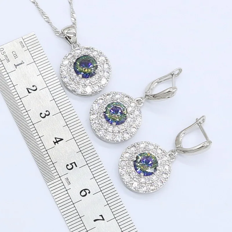 Разноцветный набор украшений для женщин с радужным цирконием браслетом серьги