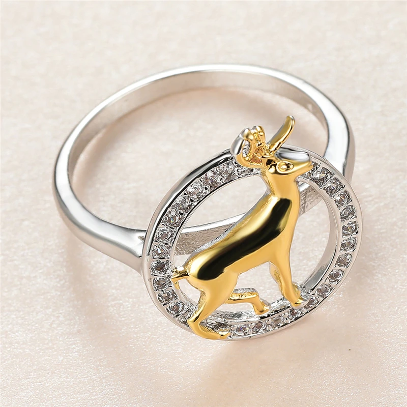 

Cute Female Gold Color Thin Deer Ring Charm Silver Color Wedding Rings For Women Dainty Bride White Crystal Engagement Ring