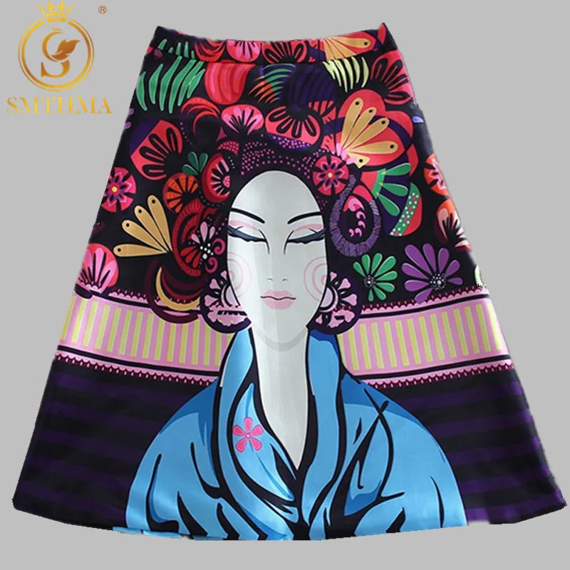 Женская сатиновая юбка с принтом SMTHMA модная подиумная винтажная из сатина в