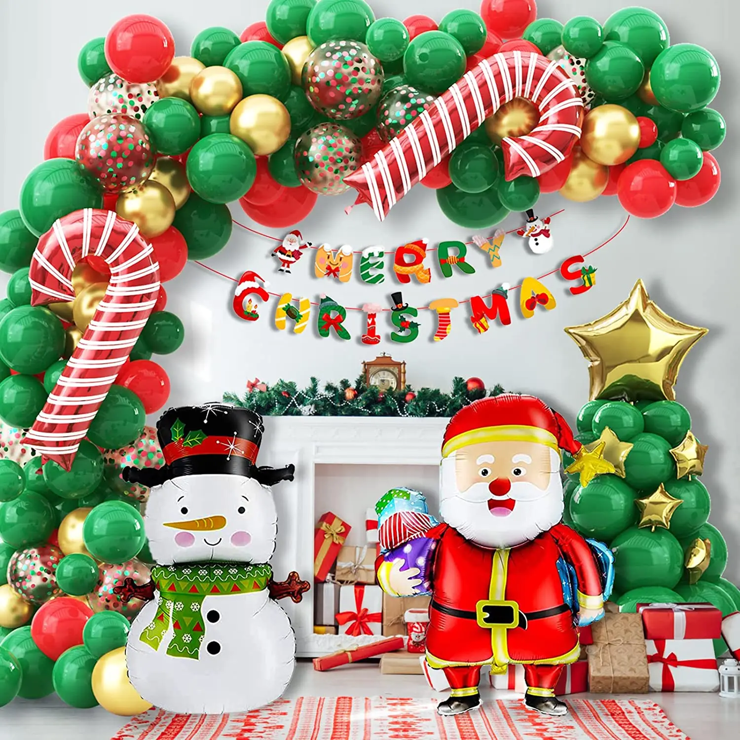 212 Pcs Balloon Garland Arch Kit Merry Christmas Banner Santa Claus Christmas Tree for Christmas Party Decorations Supplies