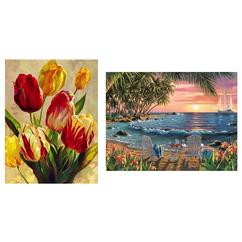 

Круглая алмазная живопись, алмазная живопись, красивый Пляжный Пейзаж и красивые цветы, круглая алмазная живопись