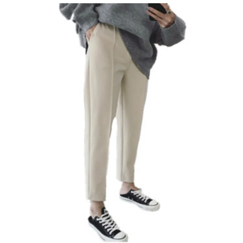 

Женские плотные брюки-карандаш, осенние свободные брюки из шерсти с высокой талией, капри из хорошей ткани, 2020