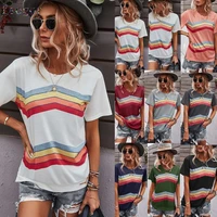 feogor summer casual womens clothing 2021 summer new casual womens short sleeved round neck top striped short sleeved t shirt