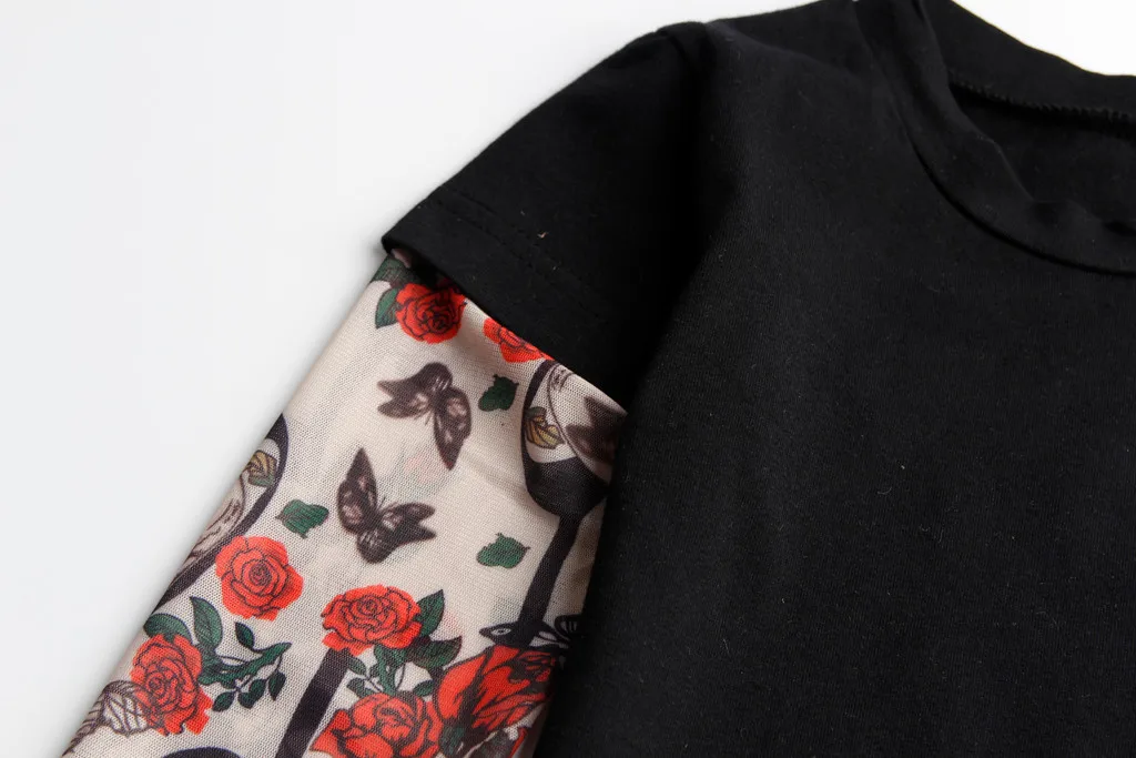 Футболка детская с круглым вырезом сетчатый топ цветочным принтом и рукавами