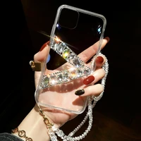 luxury glitter rhinestone lanyard case for iphone 13 12 11 pro max xr x xs 8 se2 samsung s20 s21 s22 fe plus note 20 ultra cover