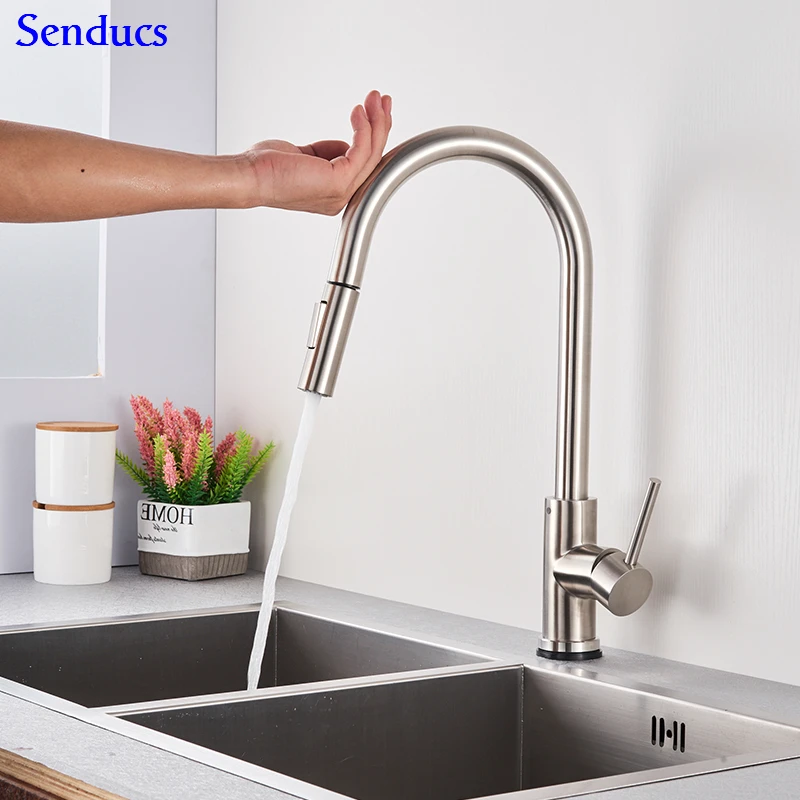 1270-A-brushed-touch Кухонный кран Senducs сенсорный кухонный кран из качественной нержавеющей стали выдвижной датчик кухонный кран сенсорный кран кухонный кран - Цвет: 1270-A-brushed-touch