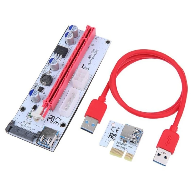 

R58A PCI-E карта расширения 008S, белая плата с тремя интерфейсами PCI-E 1X to16X 4Pin 6Pin карта расширения USB 3,0 Удлинительный кабель