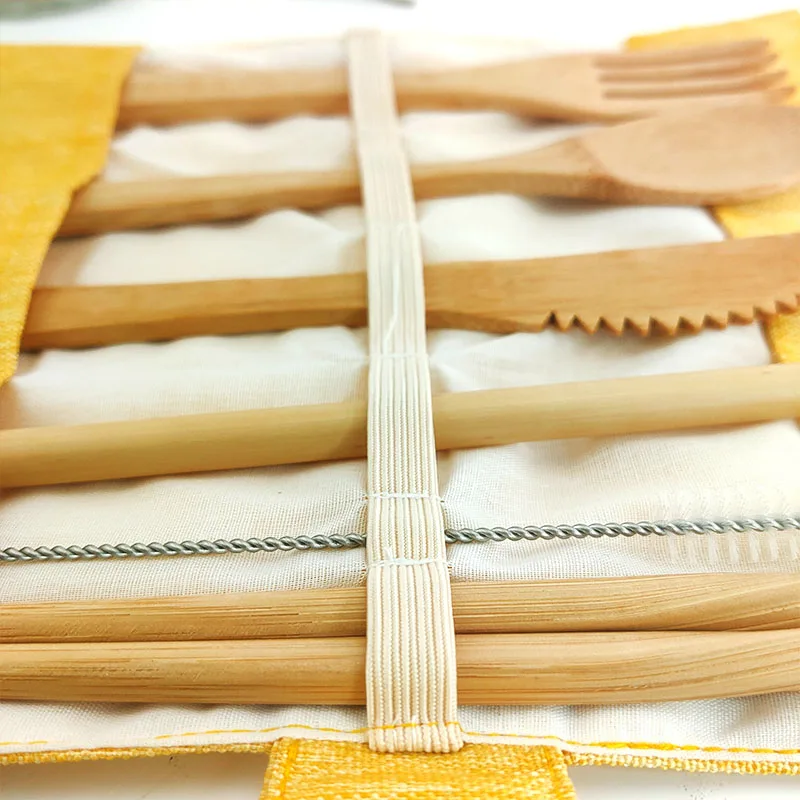 Bamboo Cutlery Set Reusable Knife Fork Spoon6 PCS set Portable Flatware Dinnerware | Дом и сад