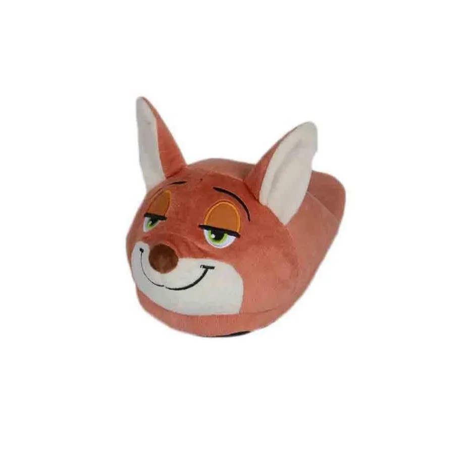 Тапочки унисекс зимние теплые с рисунком лисы круглым носком |