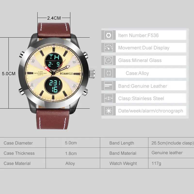 Мужские водонепроницаемые кварцевые часы с хронографом и светодиодной