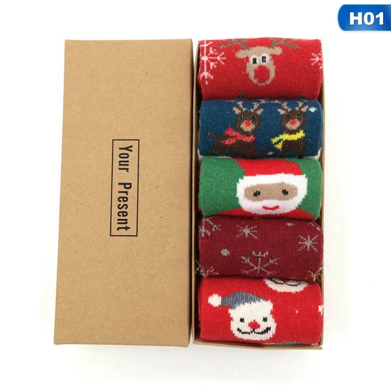 

Retro Thickening Women Socks Autumn Winter Rabbit Wool Patchwork Socks Female Christmas Series 5 Colors Mid Tube Socks Gift Box