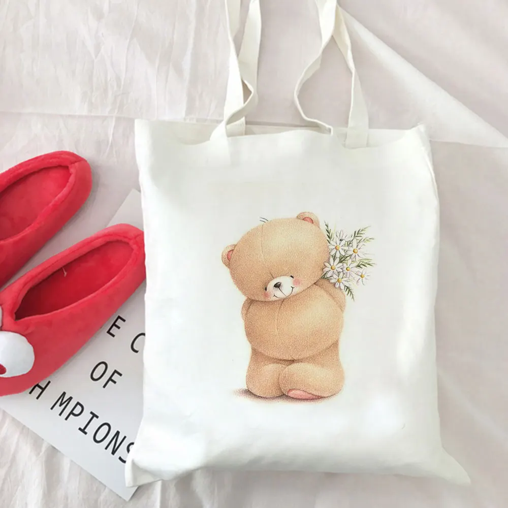 

Korea New Ulzzang Elegant Bear Harajuku Women Fun School Shoulder Canvas Bag Ins Cartoon Tote Large Capacity Casual Shopper Bags
