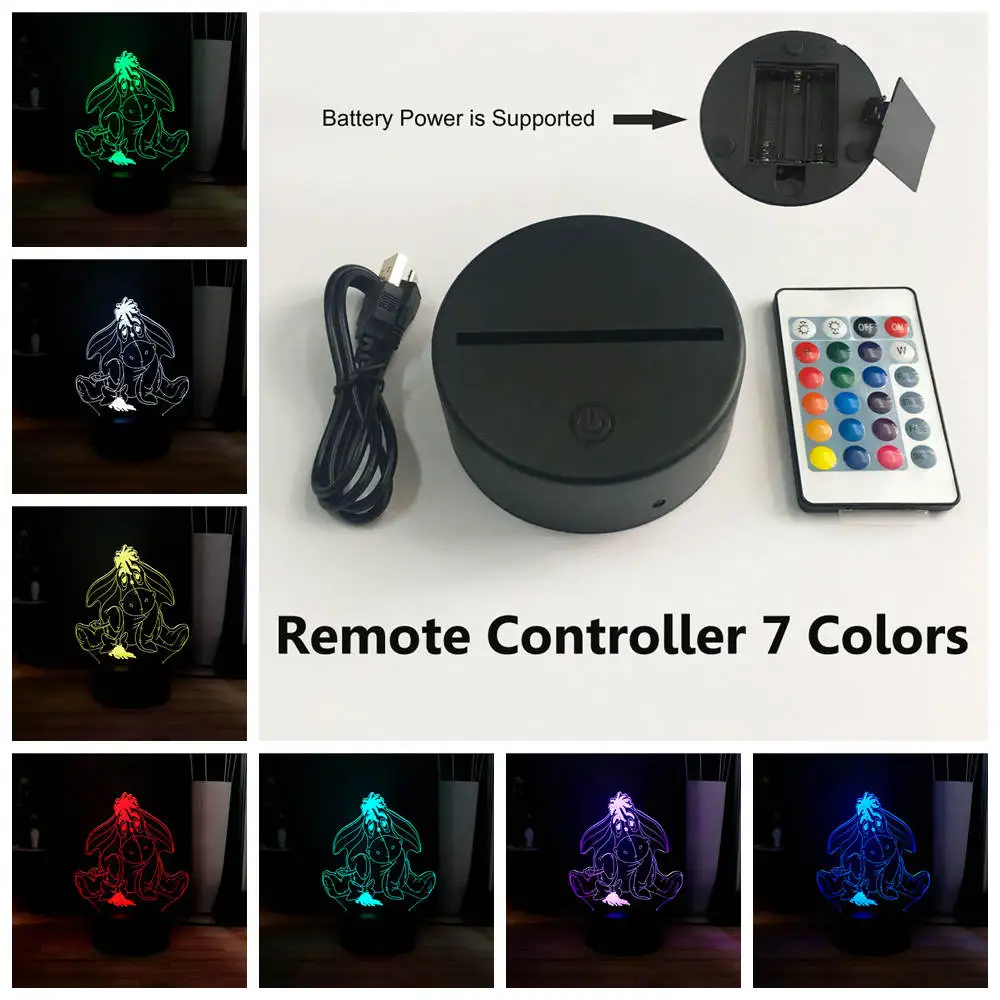 Controller 7 Colors Дропшиппинг милый ИА RGB многоцветный 3D оптическая лампа Пух медведь светодиодный ночной Светильник для сна Детский праздник день рождения Рождественский подарок - Испускаемый цвет: Controller 7 Colors