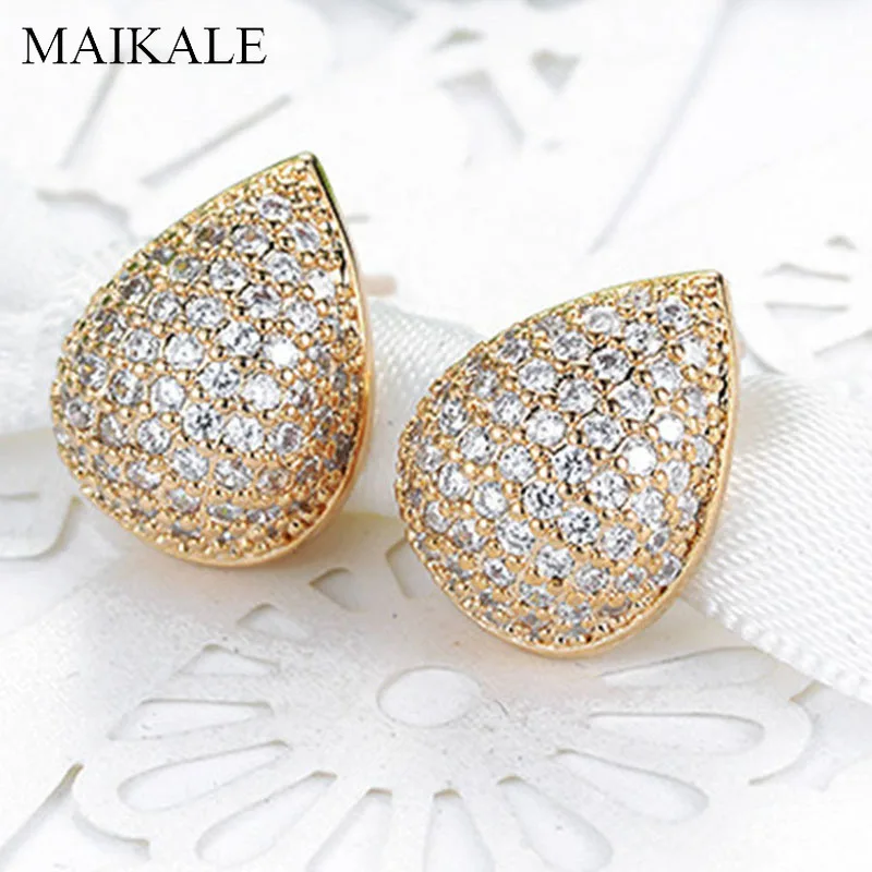 

MAIKALE Luxury Water Drop Zirconia Stud Earrings for Women Gold Copper Plated CZ Wedding Party Korean Earrings Jewelry Gifts