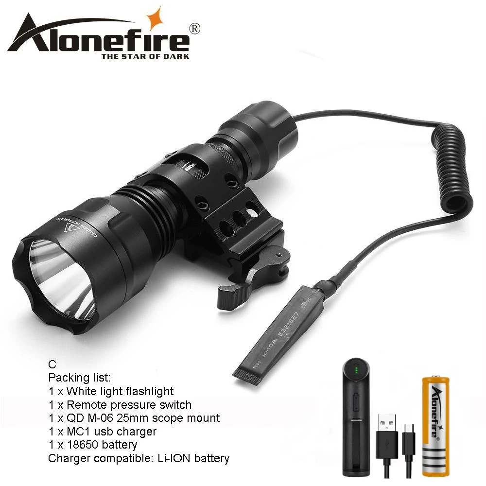 AloneFire C8 CREE XM-L L2 T6 светодиодный тактический флэш-светильник фонарь наружный страйкбол прицел ружья светильник 18650 перезаряжаемая батарея - Испускаемый цвет: C8 M-06-C
