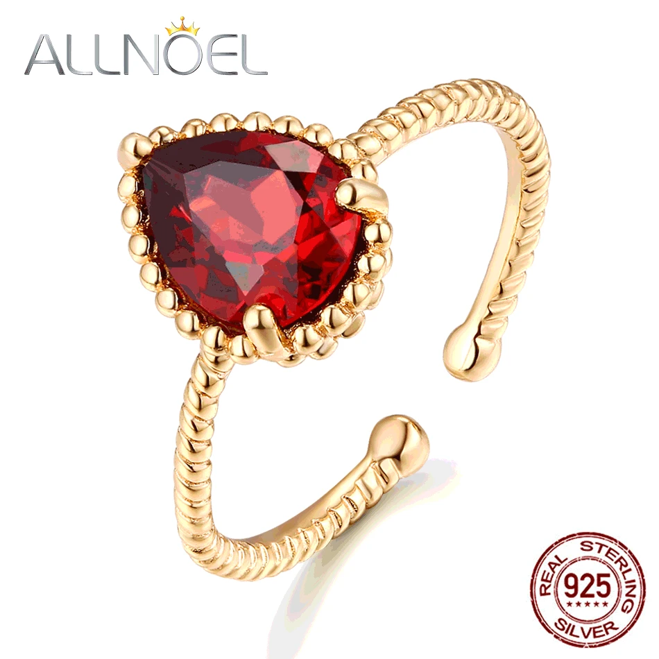 ALLNOEL 925 пробы серебряные кольца для женщин классические капли воды натуральный гранат Агат цитрин Свадебные обручальные кольца набор