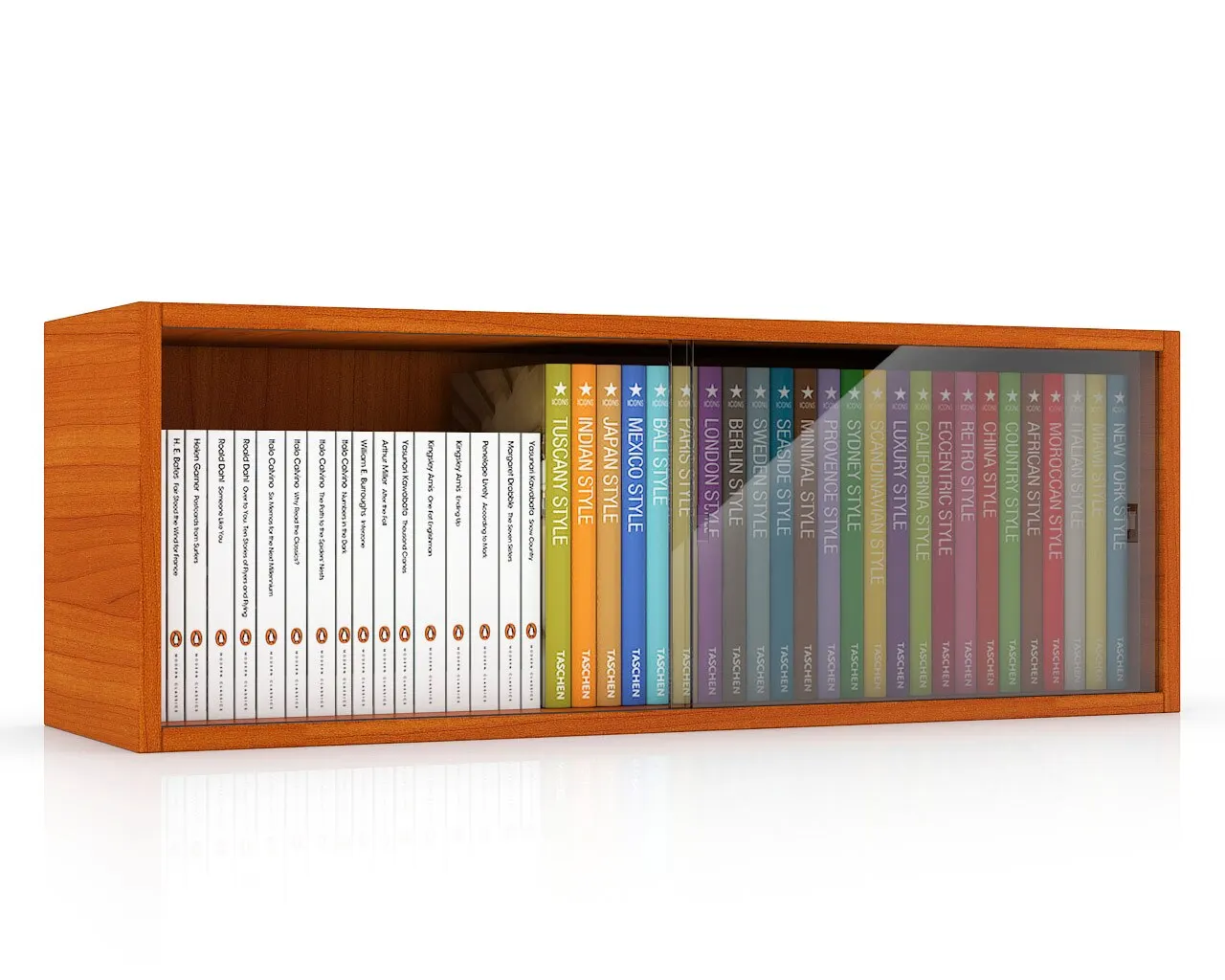 Полка книжная Мебель 24 стеклянные дверцы вишня |