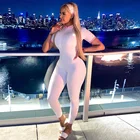 Женский комбинезон на молнии, весенний комбинезон с V-образным вырезом, коротким рукавом, вырезами на спине, длинный комбинезон, Повседневная Уличная одежда