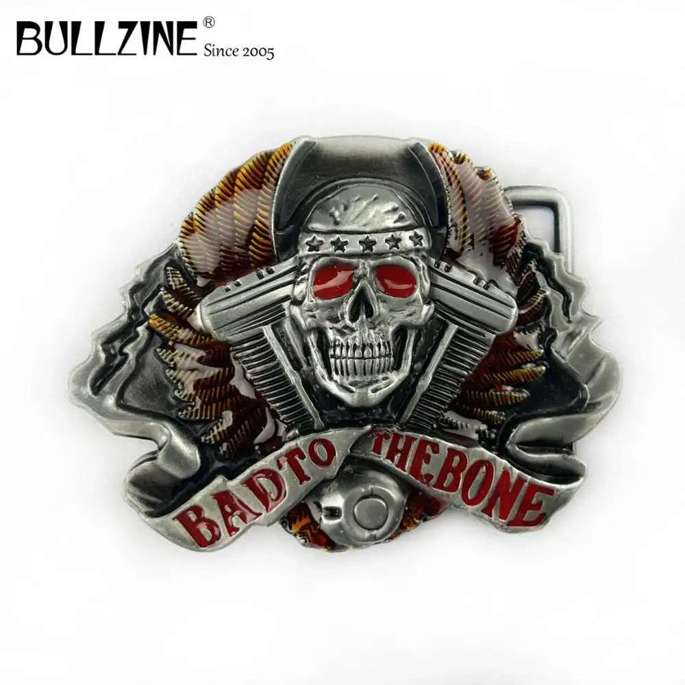 Пряжка для ремня Bullzine с черепом и Оловянным покрытием цветной эмалью FP-02475