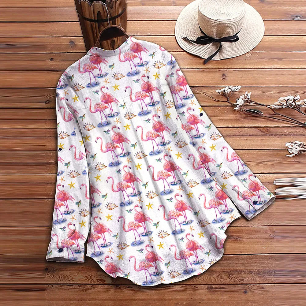 Женская Осенняя блузка с длинным рукавом и принтом фламинго | одежда