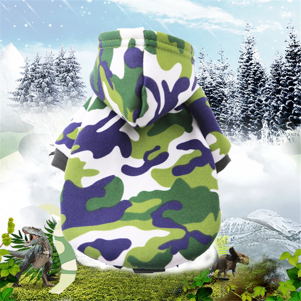 

Dog Sweater with Hat Warm Autumn and Winter New Camo Dirty-resistant Pet Cat Two-legged Clothes