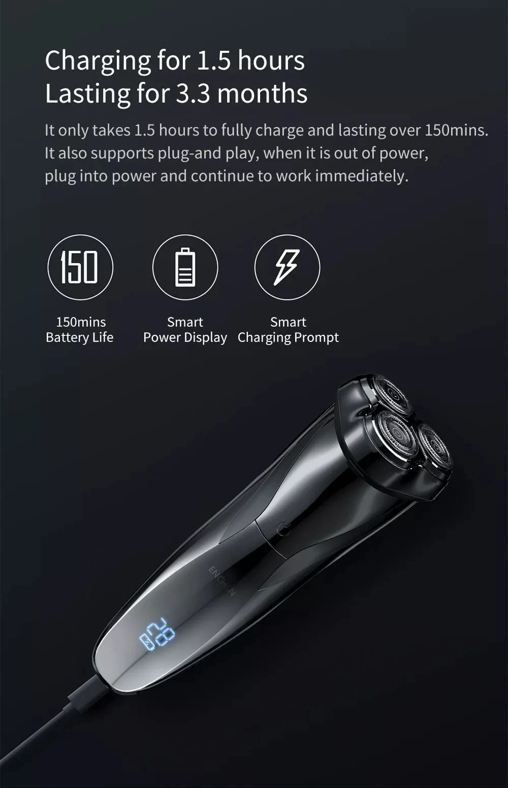 [Новейшая версия] Xiaomi Enchen Black Stone3 Pro 3D электробритва IPX7 Водонепроницаемая моющаяся перезаряжаемая бритва type-C для мужчин