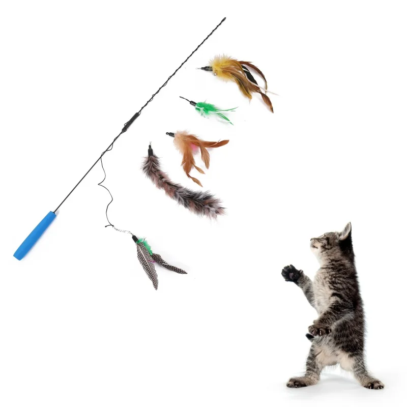 Забавная игрушка для кошек/котят игрушка-палочка питомцев с перьями щенков