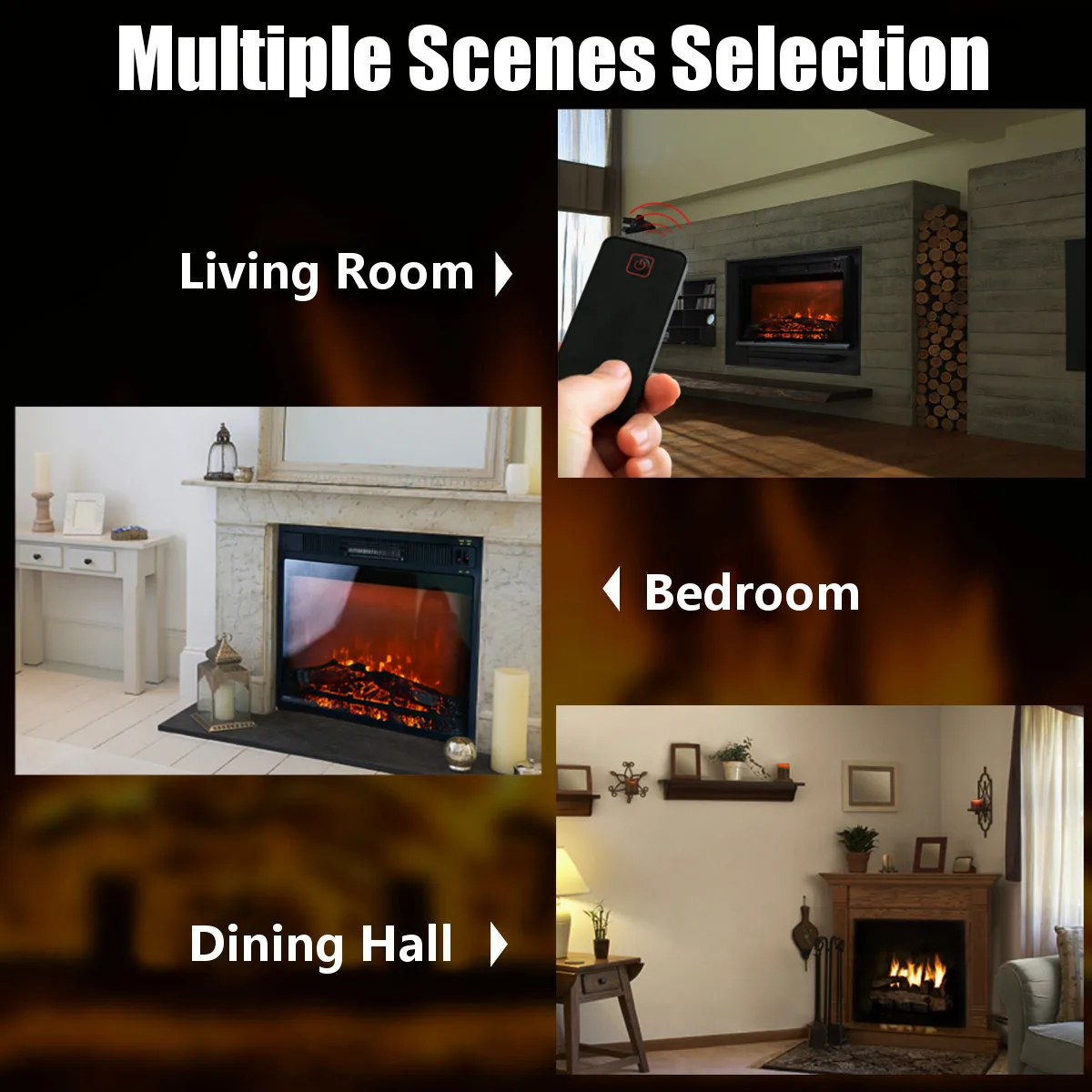 

1500W Electric Fireplace Embedded Insert Firebox Burner LED Emulational Heater Glass View Log Flame Decoration Room RC Warming
