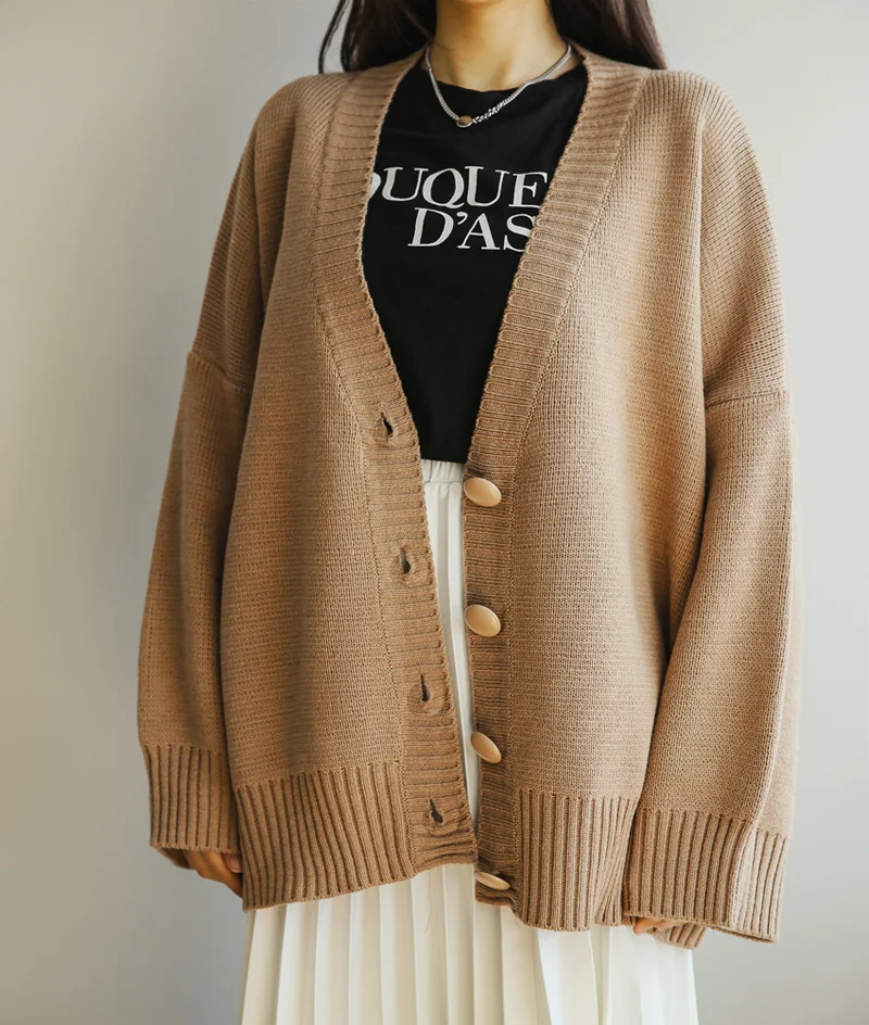 

Korean Style Lazy Wind Loose Oversized Black Cardigan Women Autumn Winter Tops Knitted Sweater Coat Plus Size Button Up Cardigan