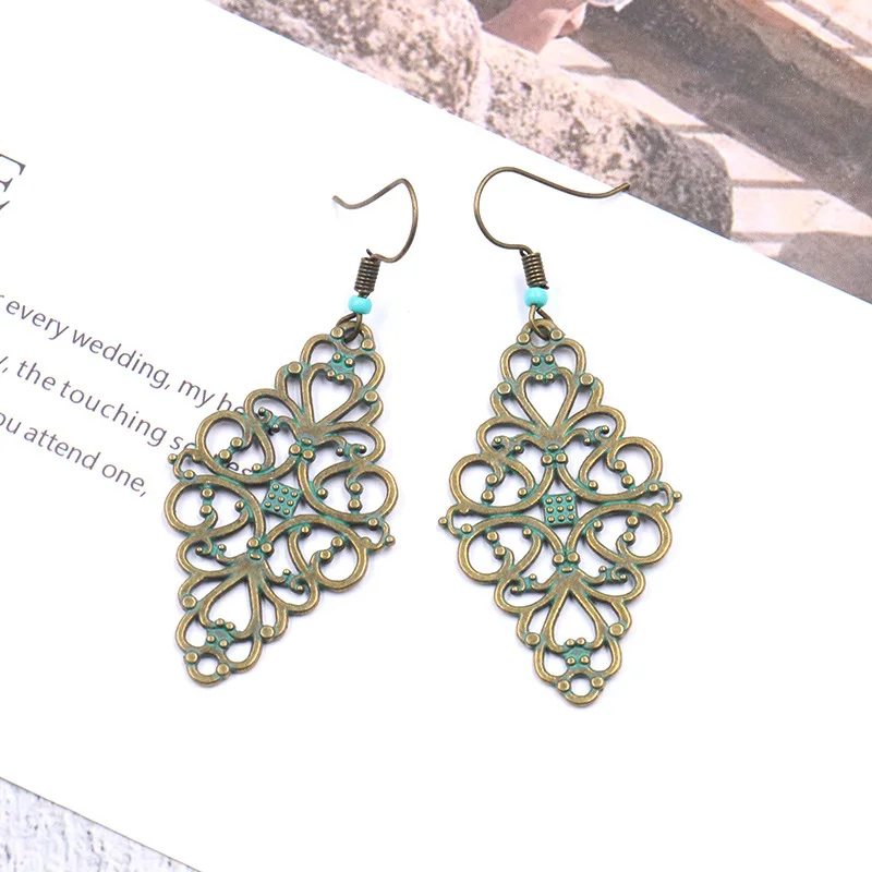 Античная бронза ярь Медянка патина цветочные серьги открытые богемные женские