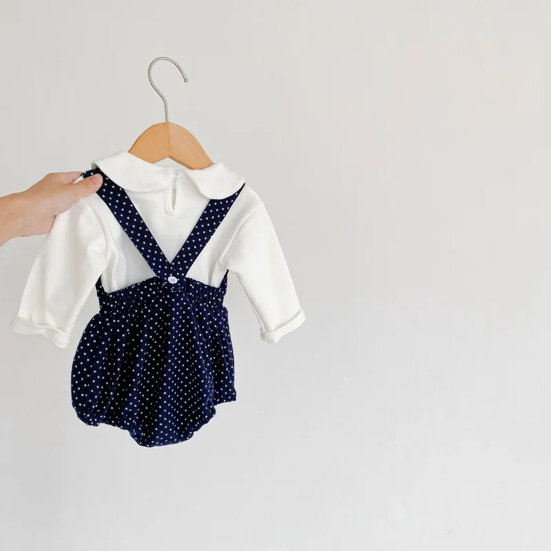 Conjuntos de oto&ntilde;o para ni&ntilde;as peque&ntilde;as, camisetas de manga larga con cuello vuelto y mono de estrella con tirantes, trajes para ni&ntilde;os E4110, novedad de 2021-1