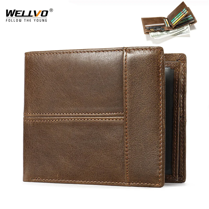 

Men's Short Wallet Genuine Leather Purse Holder Business Anti-Theft Credit Card Rfid Wallet Male Slim Coin Purse Money Bag X42C