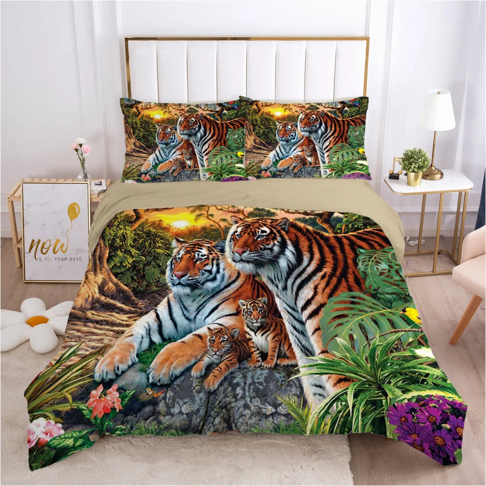 

HD Digital Print Tiger Bedding Sets Duvet Cover+ Pillowcase 2/3pcs Twin Queen King bed set US/AU/EU size 11 style