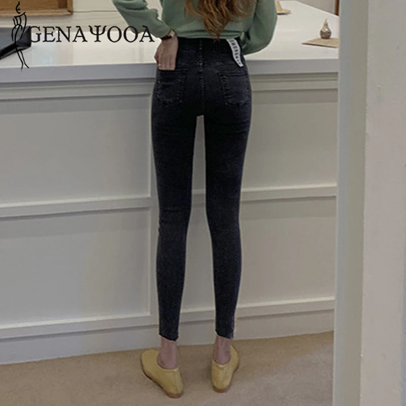 

2019 Genayooa High Quality Jeans mujer Women Black Demin Women Jeans Ladies Streetwear Skinny Korean Autumn Winter Pencil Pants