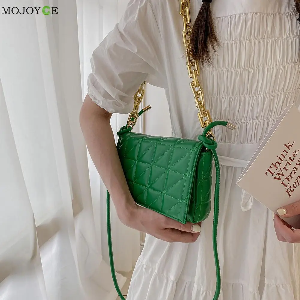 Branded Women's Shoulder Bags 2021 Thick Chain Green Flap Quilted Purses And Handbag Women Hobos Bag Ladies Pillow | Багаж и сумки