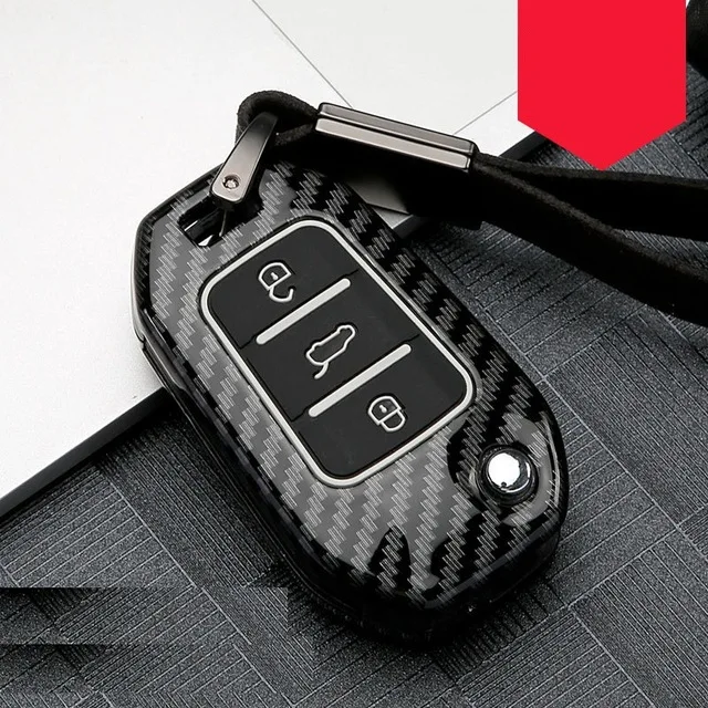 B carbon black Углеродное волокно сплав ключ держатель Чехол Корпус цепь для peugeot 301 308S 408 508 2008 3008 4008 5008 для Citroen C2 C6 - Название цвета: B carbon black