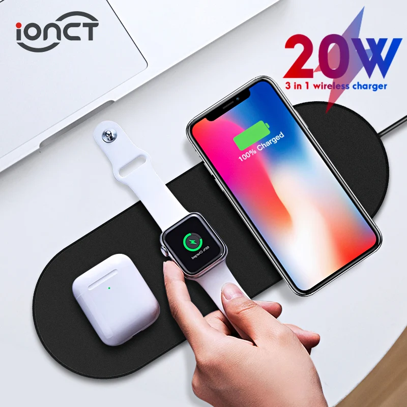 Беспроводное зарядное устройство iONCT для iPhone X Xs Max XR 11 pro Apple Watch 2 3 4 5 Air