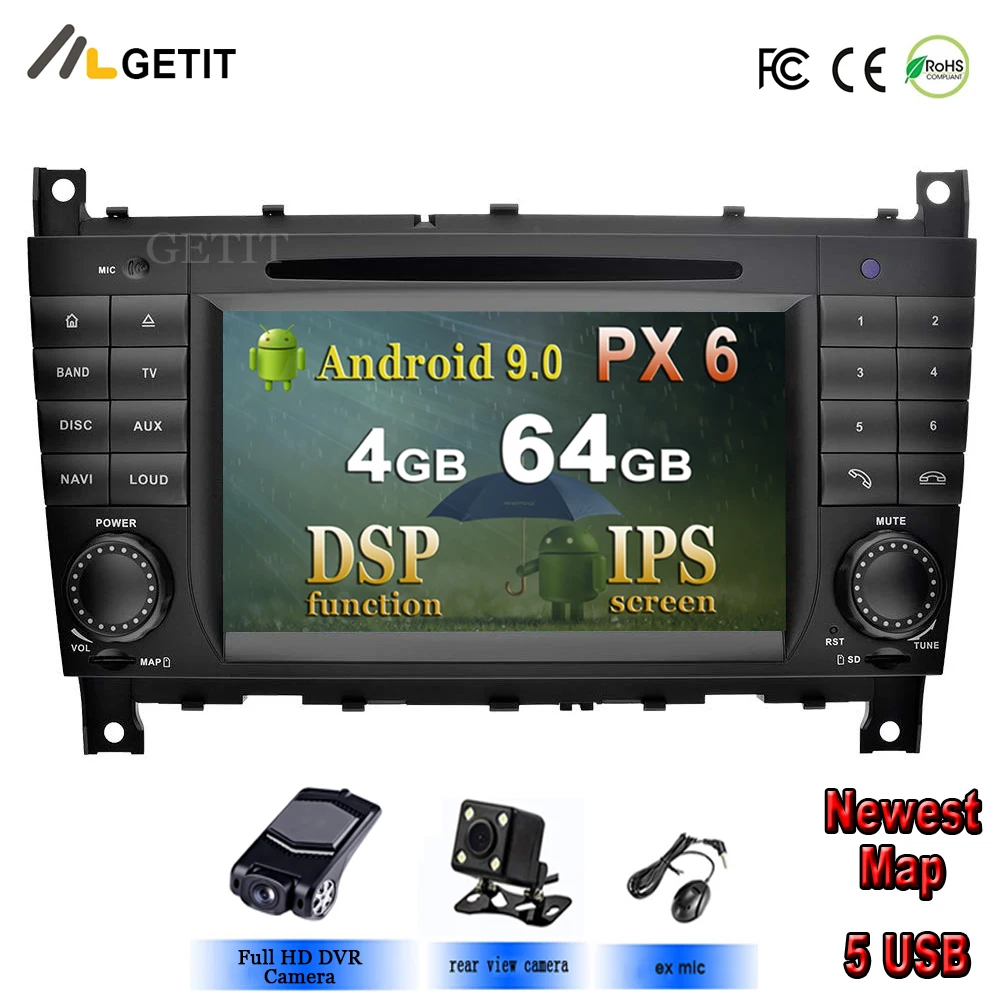 5USB DSP IPS Android 10 2 din автомобильное радио DVD плеер для Mercedes/Benz W203 W209 W219 W169 A160 C180 C200 C230 C240