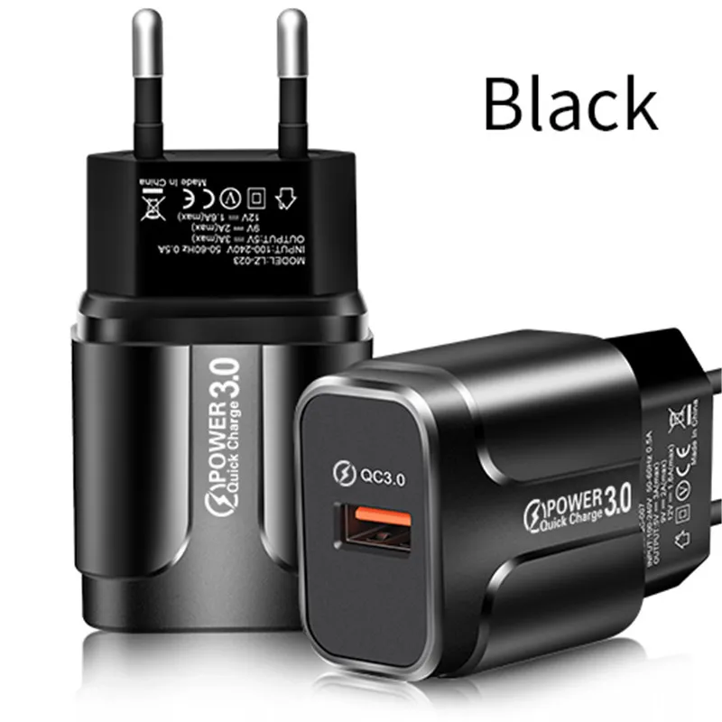 EU Plug Black USLION USB зарядное устройство Quick Charge 3,0 EU US Plug быстрое настенное зарядное устройство для iPhone 7 8 samsung S7 S8 S10 Note 5 8 зарядное устройство для мобильного телефона s - Тип штекера: EU Plug Black