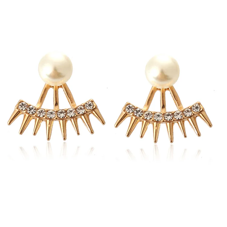 

European and American Pearl statement earring wholesale new punk style pointed cone pearl stud earring searring for women