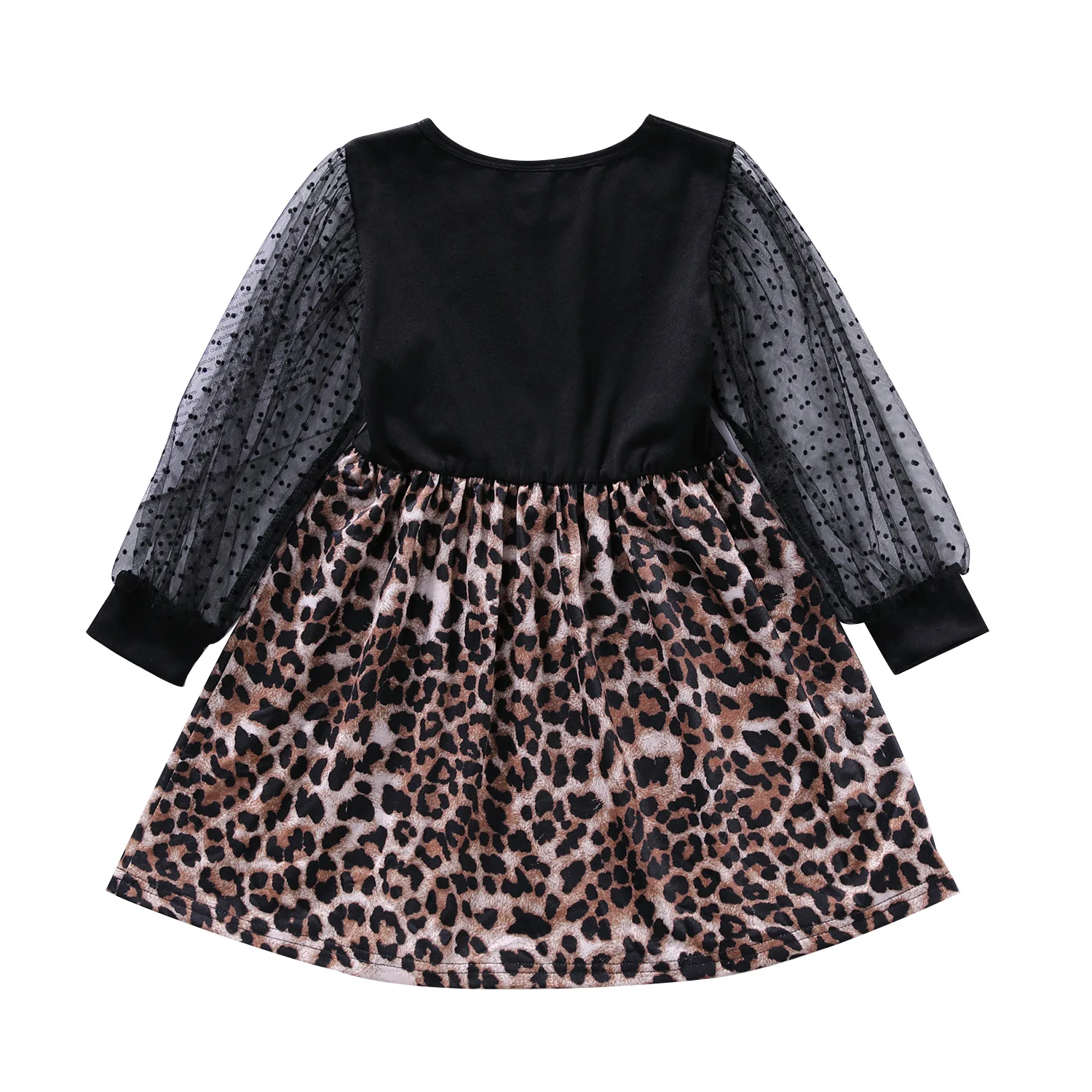 

2020 Autumn Long Sleeved Girls Dress Leopard Print Lace Stitching Children Princess Dress Elegant Clothes 1 2 3 4 5 Years