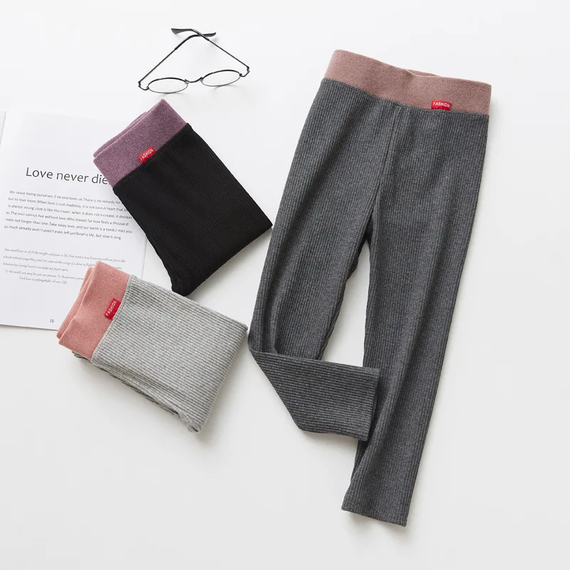 2019 Осенние леггинсы для девочек хлопковые трикотажные штаны в полоску детская