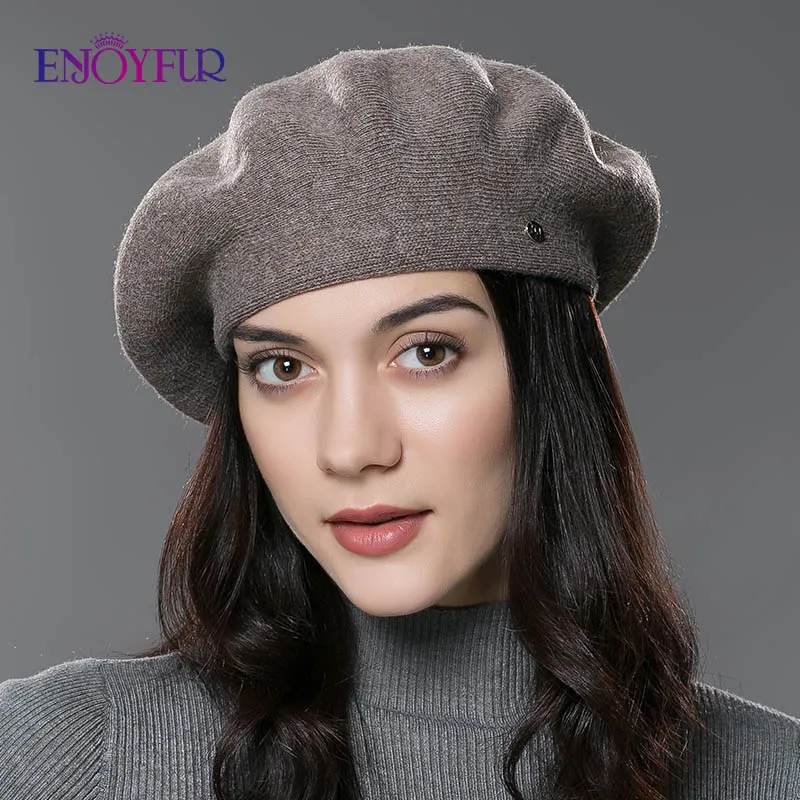 Женский вязаный берет ENJOYFUR хлопковый с подкладкой для зимы 2019|beret hat|ladies beret hatsladies
