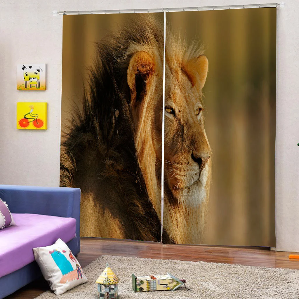 

3D Lion Printing Blackout Curtain The Animal Printing Curtains For Living Room Bedroom Home Decor Children Room Drapes