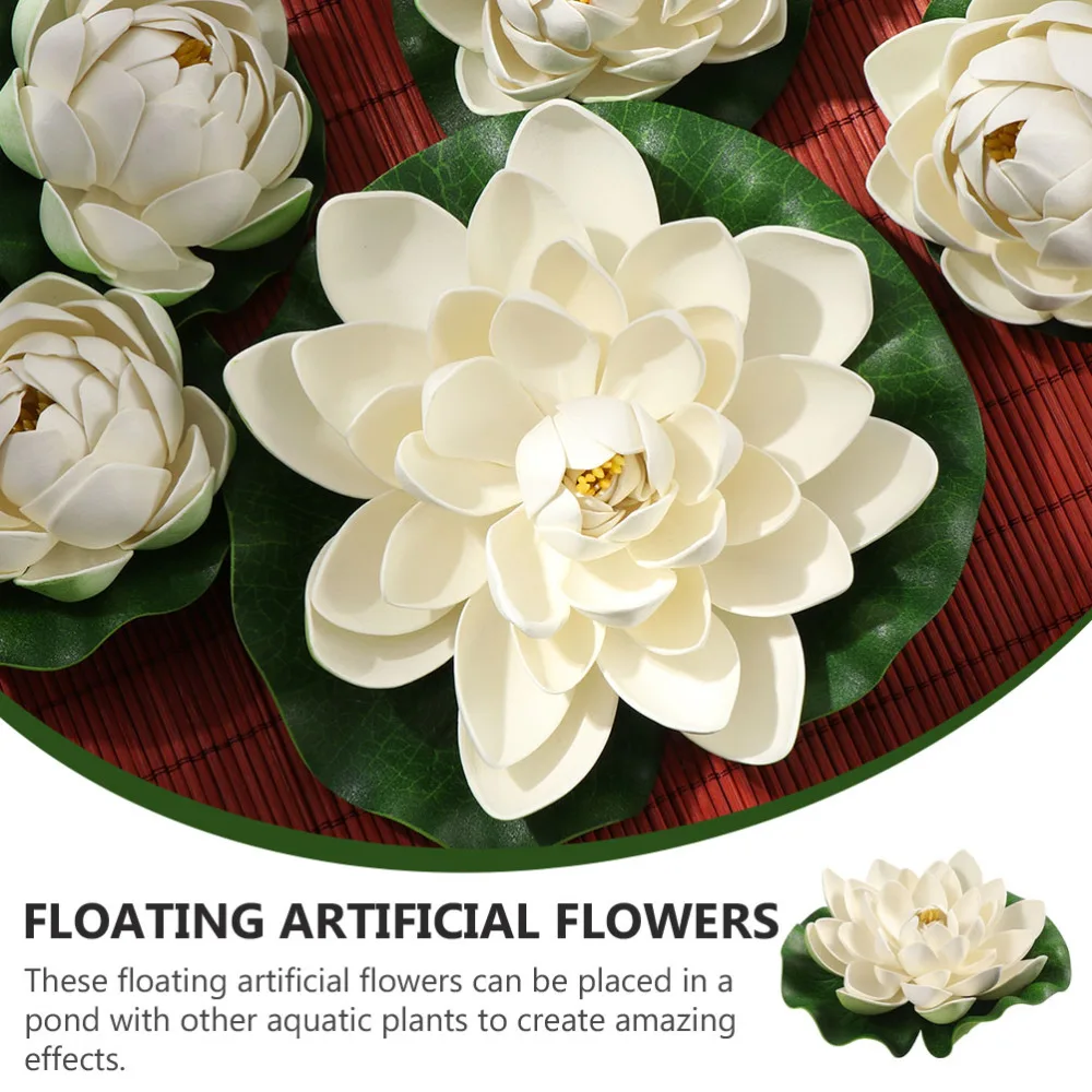 

6Pcs Water Lily Ornaments Simulation Water Lilies Garden Decors (White)