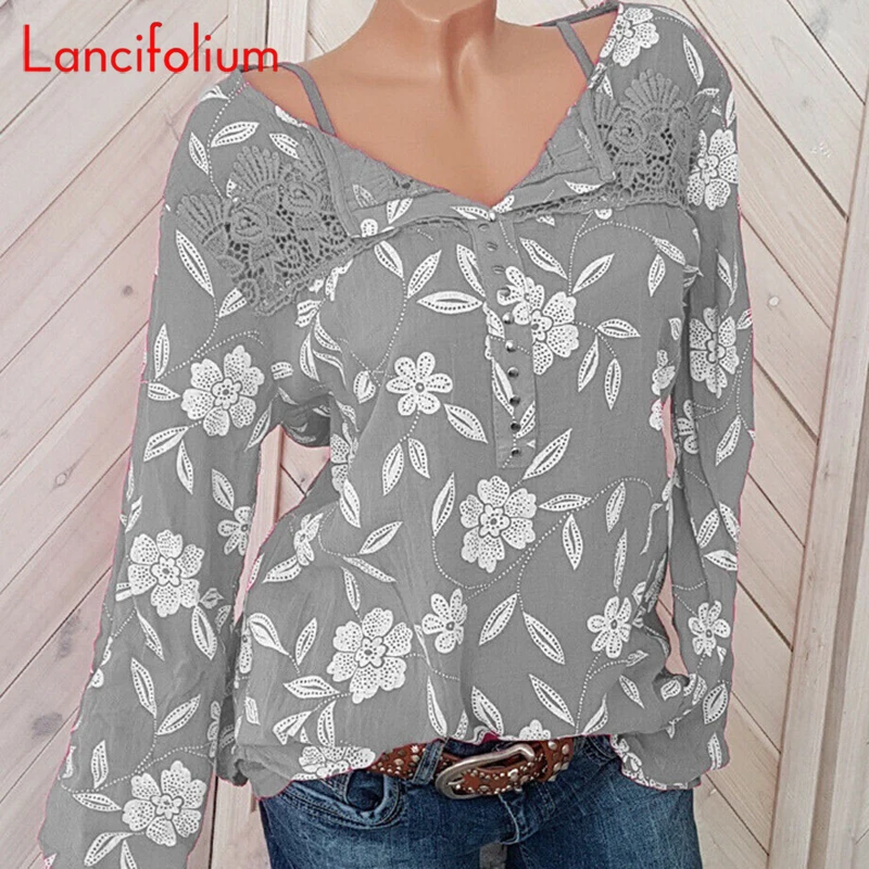 Бохо Цветочная блузка женская 2020 кружевная рубашка на пуговицах розовая